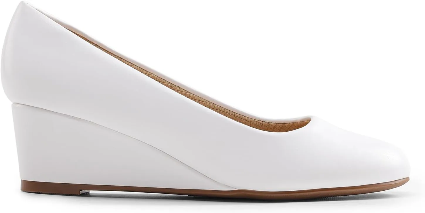 DREAM PAIRS Women's Low Wedges Heels Closed Round Toe Pumps Comfortable Slip On Dress Work Wedding Shoes
