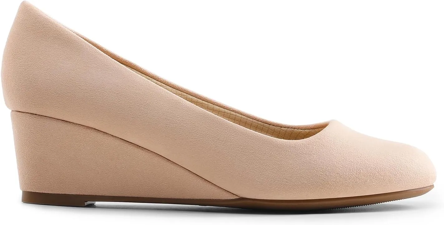 DREAM PAIRS Women's Low Wedges Heels Closed Round Toe Pumps Comfortable Slip On Dress Work Wedding Shoes