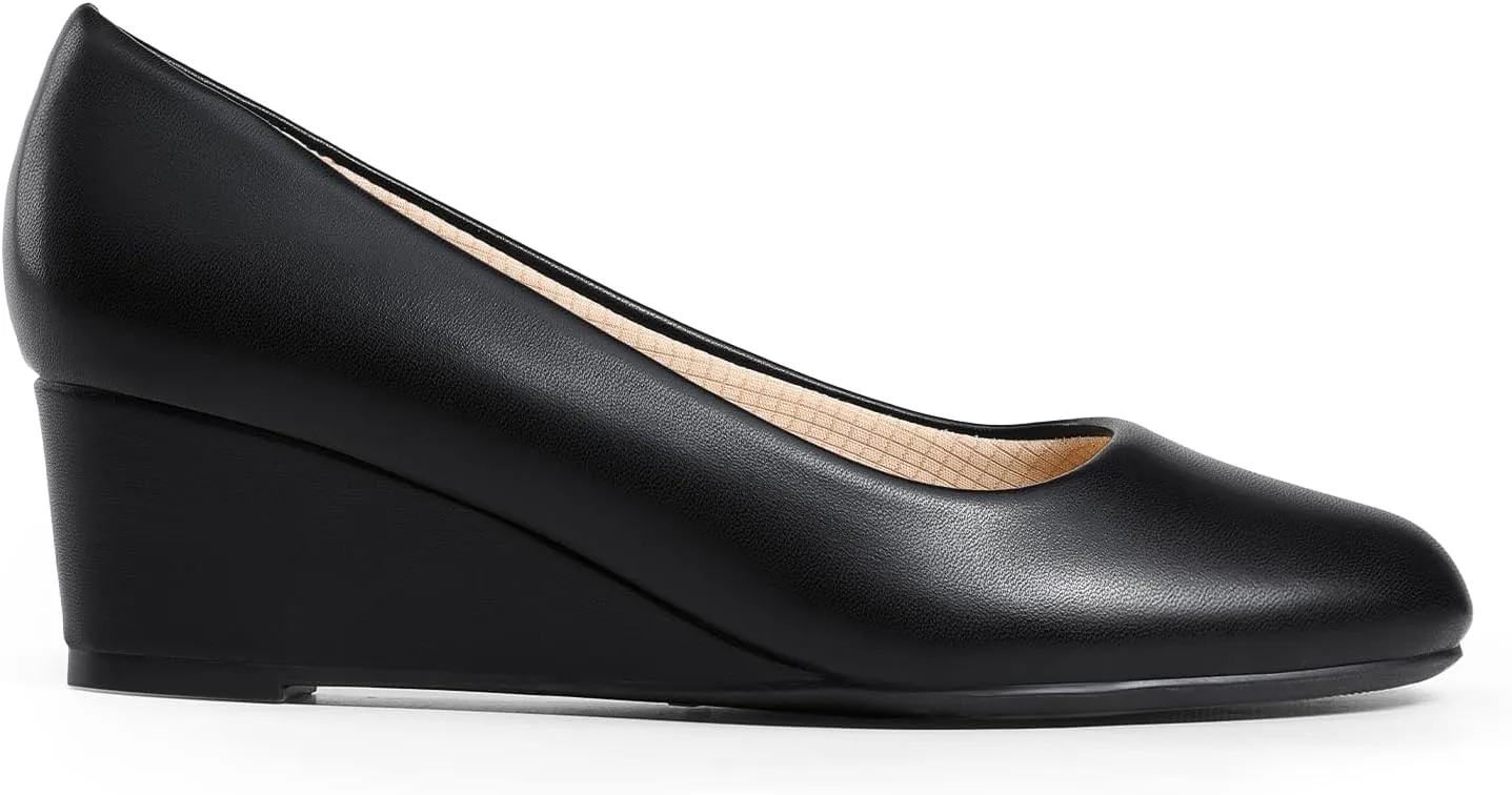 DREAM PAIRS Women's Low Wedges Heels Closed Round Toe Pumps Comfortable Slip On Dress Work Wedding Shoes