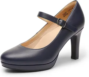 DREAM PAIRS Women's Pumps Close Toe Classic High Heels Round Toe Comfortable Low Platform Mary Jane Dress Shoes