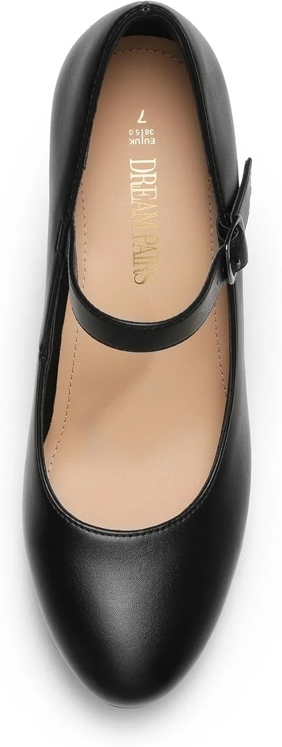 DREAM PAIRS Women's Pumps Close Toe Classic High Heels Round Toe Comfortable Low Platform Mary Jane Dress Shoes