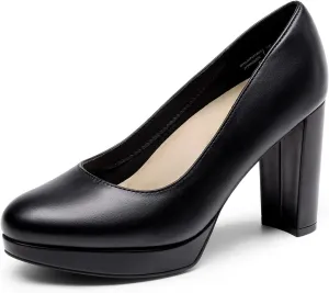 DREAM PAIRS Women's Pumps Closed Round Toe Chunky High Heels Platform Work Comfortable Dress Shoes for Women