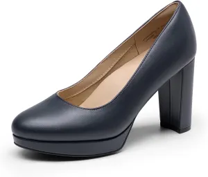 DREAM PAIRS Women's Pumps Closed Round Toe Chunky High Heels Platform Work Comfortable Dress Shoes for Women