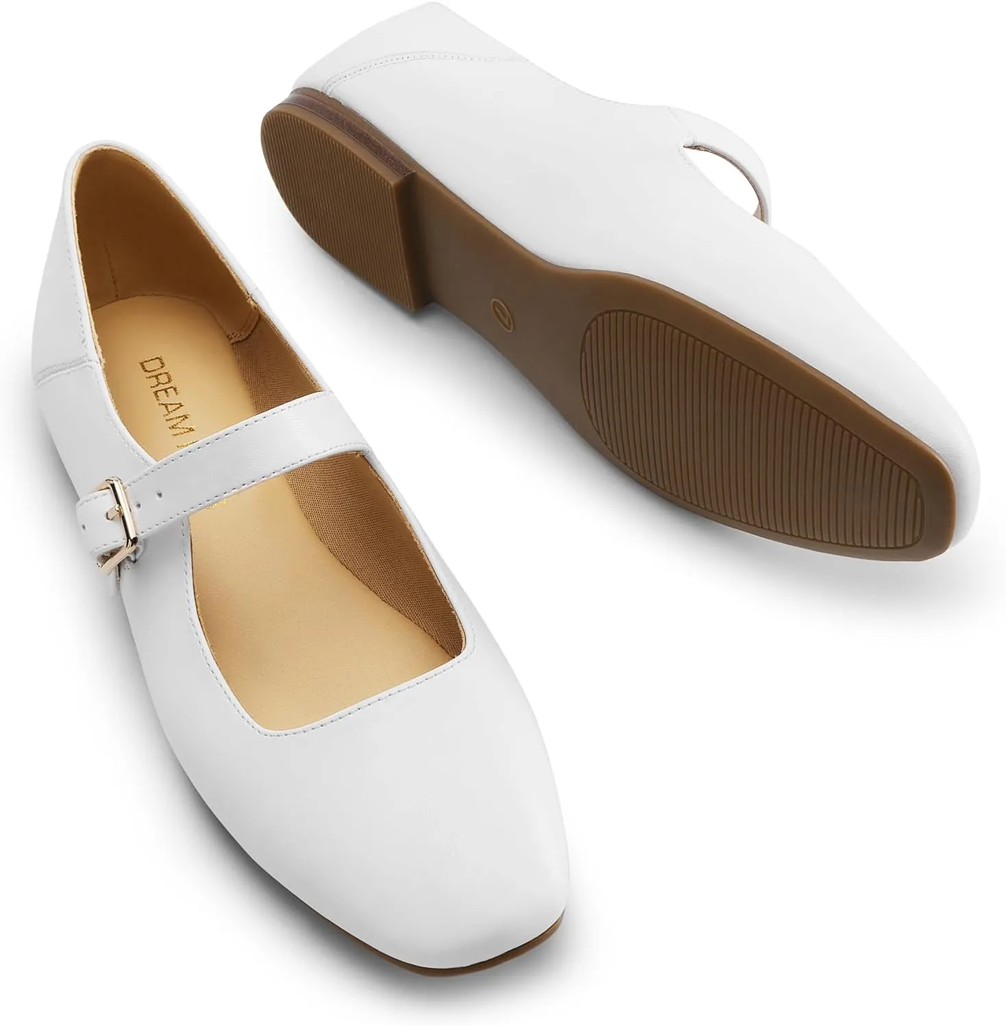 DREAM PAIRS Women's Silver Square Toe Mary Jane Flats: Comfortable Casual Slip On Dress Shoes with Buckle Strap for Women's Daily Wear