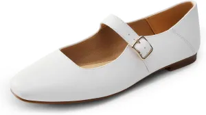 DREAM PAIRS Women's Silver Square Toe Mary Jane Flats: Comfortable Casual Slip On Dress Shoes with Buckle Strap for Women's Daily Wear