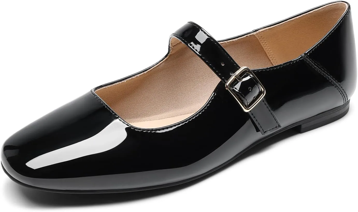 DREAM PAIRS Women's Silver Square Toe Mary Jane Flats: Comfortable Casual Slip On Dress Shoes with Buckle Strap for Women's Daily Wear