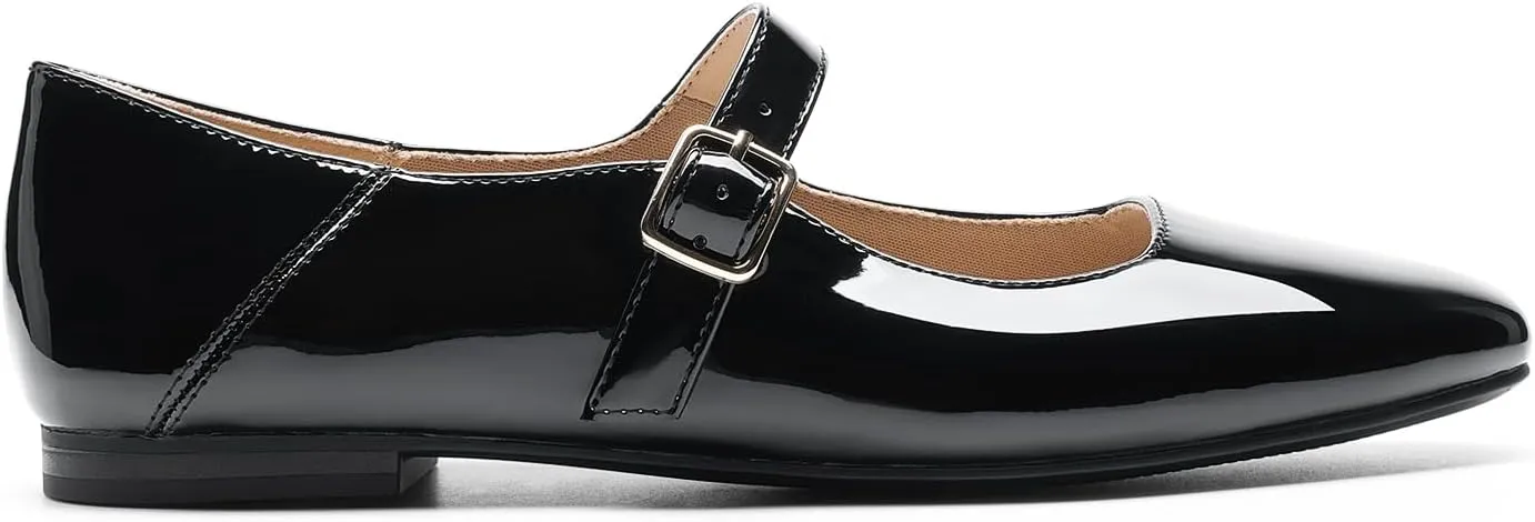 DREAM PAIRS Women's Silver Square Toe Mary Jane Flats: Comfortable Casual Slip On Dress Shoes with Buckle Strap for Women's Daily Wear