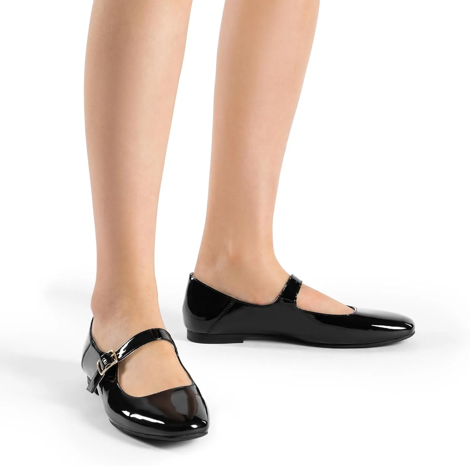DREAM PAIRS Women's Silver Square Toe Mary Jane Flats: Comfortable Casual Slip On Dress Shoes with Buckle Strap for Women's Daily Wear