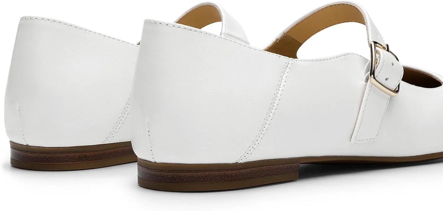 DREAM PAIRS Women's Silver Square Toe Mary Jane Flats: Comfortable Casual Slip On Dress Shoes with Buckle Strap for Women's Daily Wear