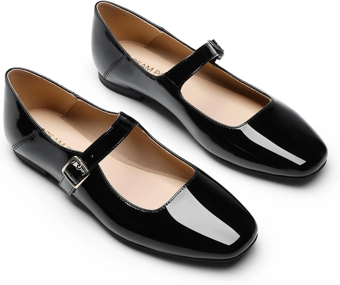 DREAM PAIRS Women's Silver Square Toe Mary Jane Flats: Comfortable Casual Slip On Dress Shoes with Buckle Strap for Women's Daily Wear