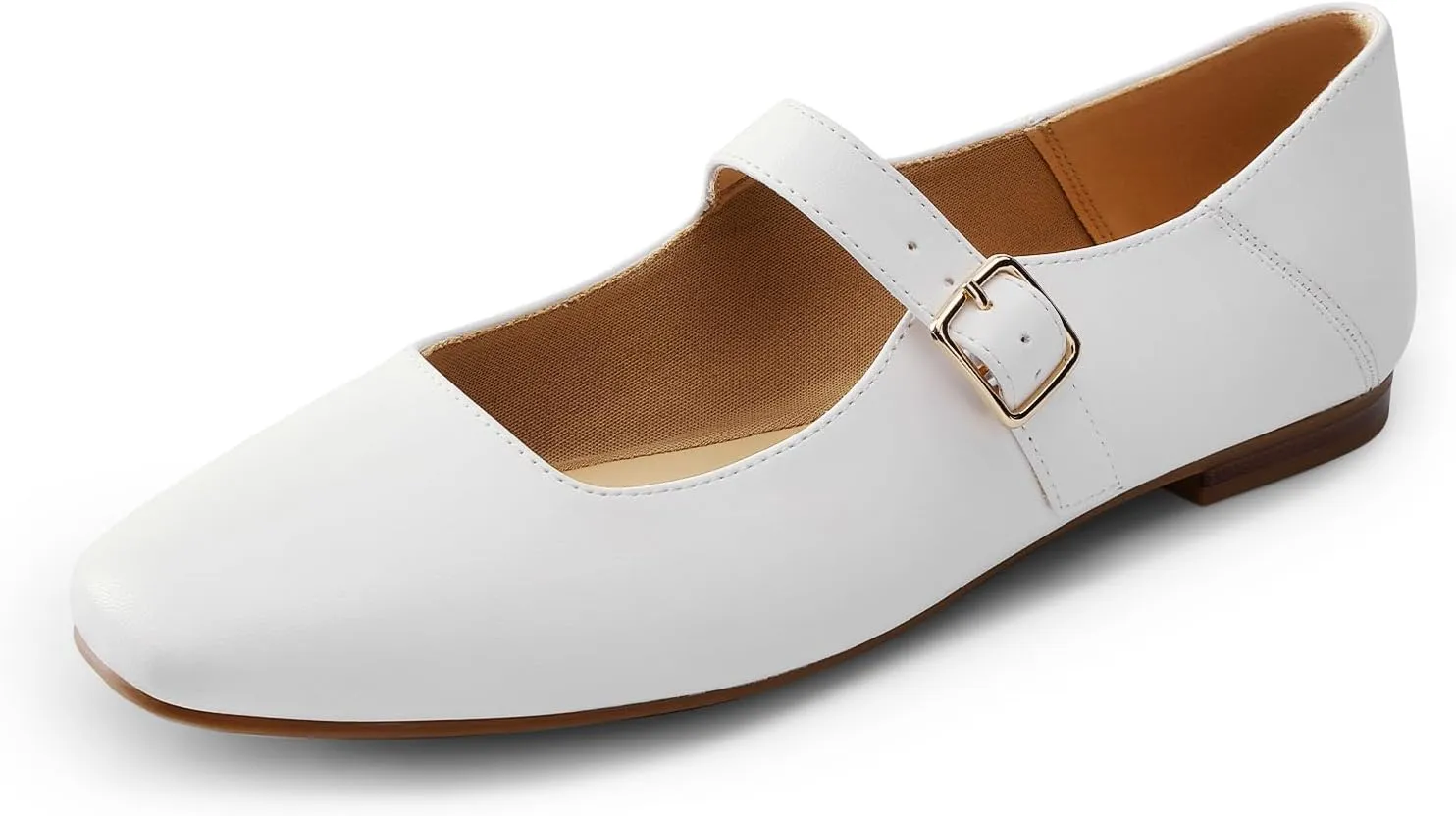 DREAM PAIRS Women's Silver Square Toe Mary Jane Flats: Comfortable Casual Slip On Dress Shoes with Buckle Strap for Women's Daily Wear