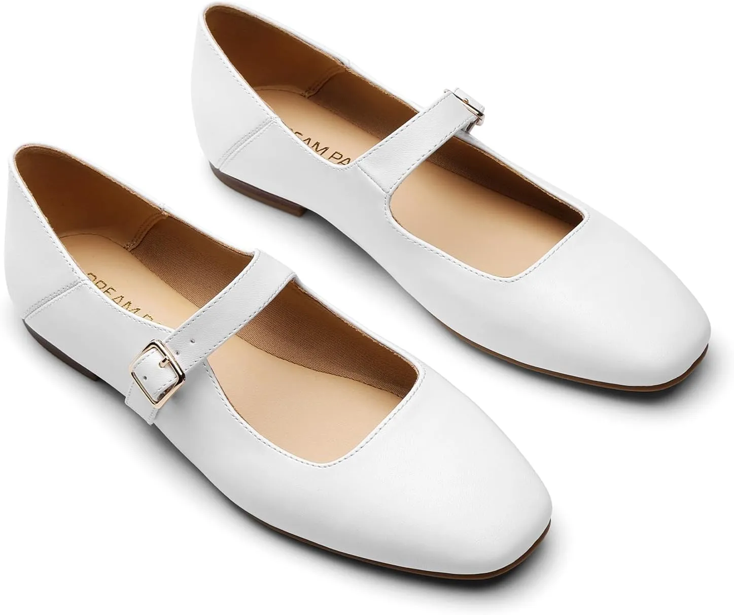DREAM PAIRS Women's Silver Square Toe Mary Jane Flats: Comfortable Casual Slip On Dress Shoes with Buckle Strap for Women's Daily Wear