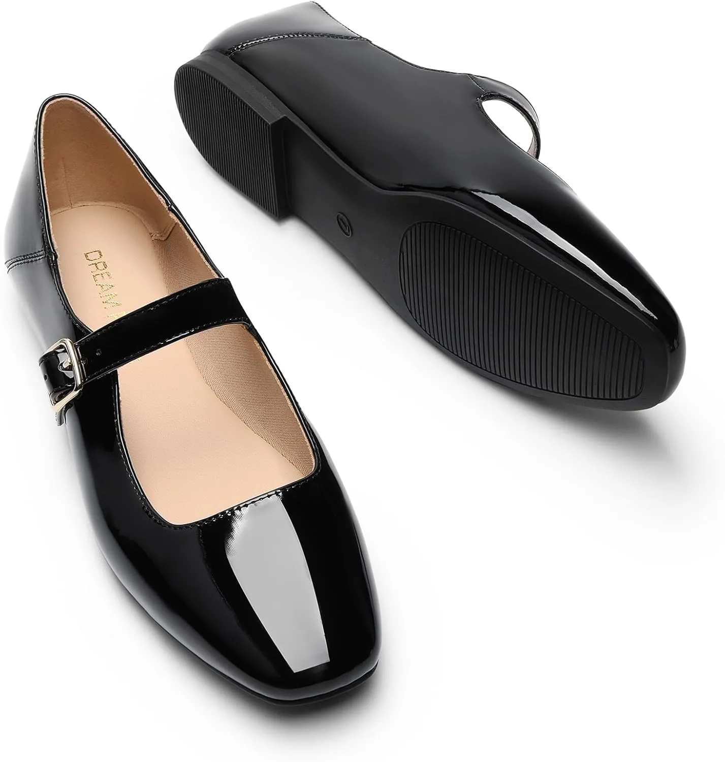 DREAM PAIRS Women's Silver Square Toe Mary Jane Flats: Comfortable Casual Slip On Dress Shoes with Buckle Strap for Women's Daily Wear