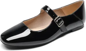 DREAM PAIRS Women's Silver Square Toe Mary Jane Flats: Comfortable Casual Slip On Dress Shoes with Buckle Strap for Women's Daily Wear