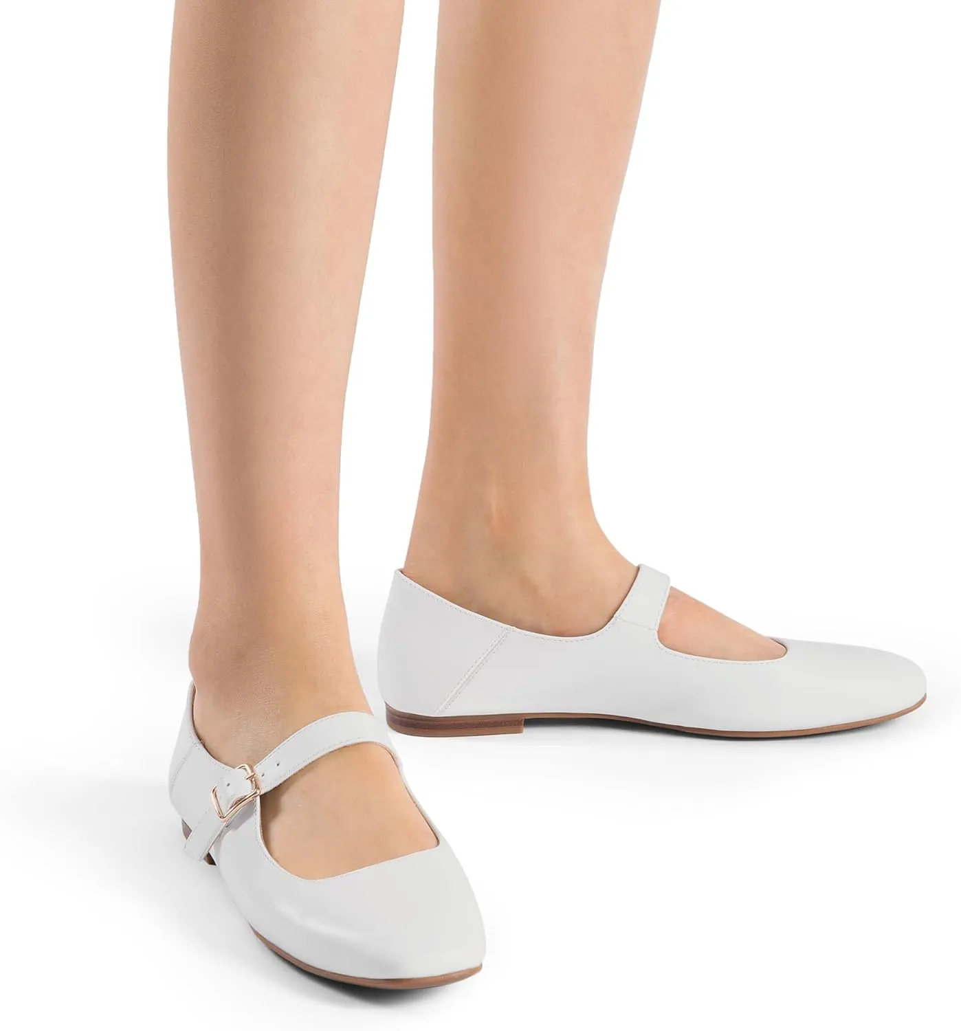 DREAM PAIRS Women's Silver Square Toe Mary Jane Flats: Comfortable Casual Slip On Dress Shoes with Buckle Strap for Women's Daily Wear