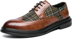 Dress Shoes for Men Men's Oxford Genuine Leather Dress Shoes Brogue Formal Lace Up Flats for Weddings Office in Black Brown