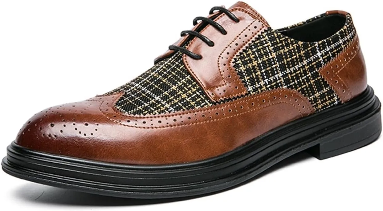 Dress Shoes for Men Men's Oxford Genuine Leather Dress Shoes Brogue Formal Lace Up Flats for Weddings Office in Black Brown