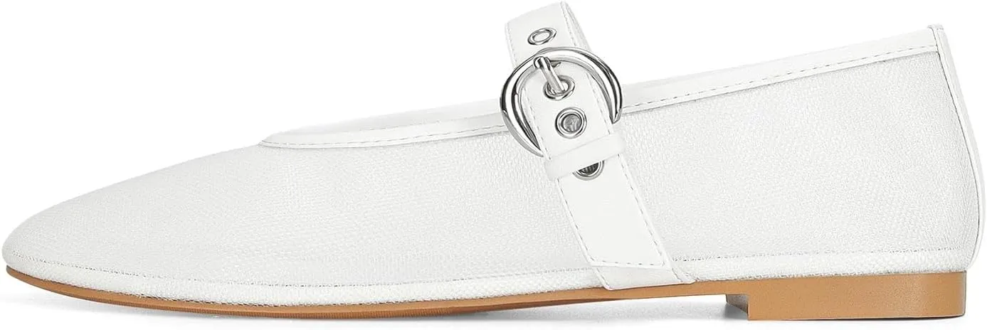 Dsevht Mary Jane Ballet Flats for Women Slip On Round Toe Bling Ballerina Shoes Buckle Strap Casual Dress Shoes
