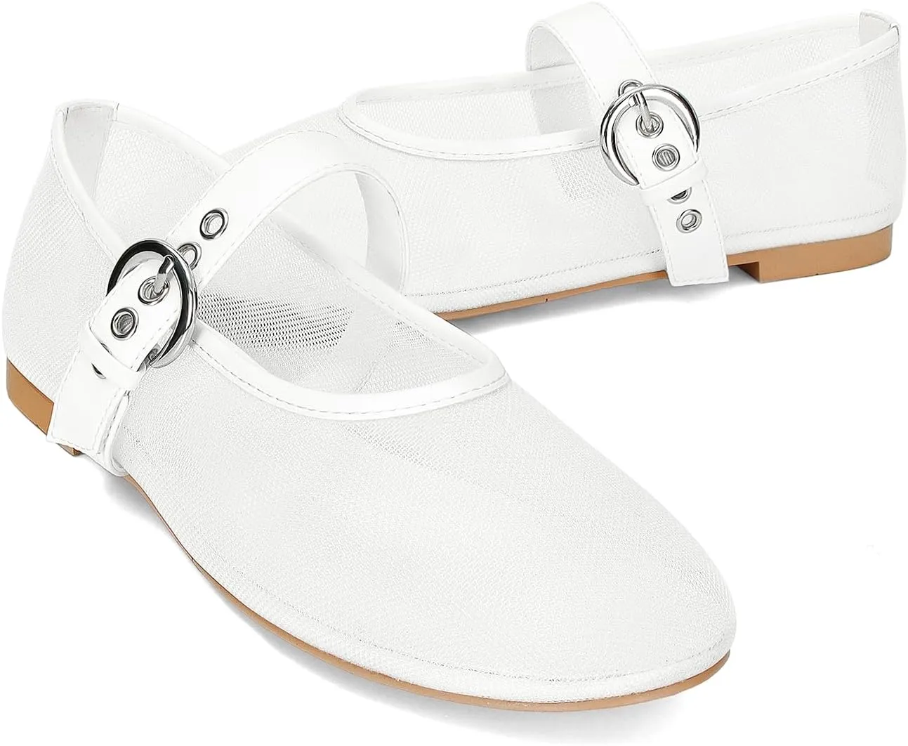 Dsevht Mary Jane Ballet Flats for Women Slip On Round Toe Bling Ballerina Shoes Buckle Strap Casual Dress Shoes