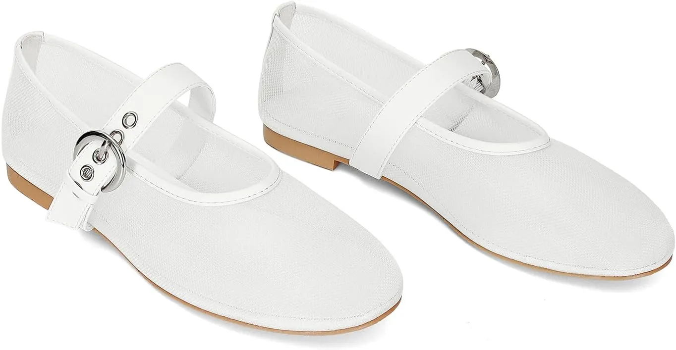 Dsevht Mary Jane Ballet Flats for Women Slip On Round Toe Bling Ballerina Shoes Buckle Strap Casual Dress Shoes
