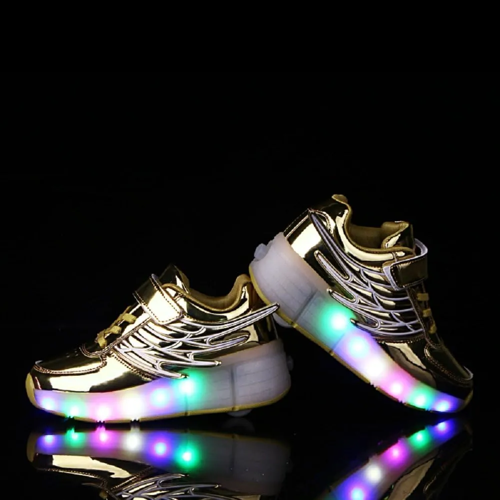 Ehauuo Kids Single Wheels Shoes with Lights Rechargeable Roller Skates Retractable LED Flashing Sneakers Wheels Shoes for Unisex Girls Boys Beginners Gift