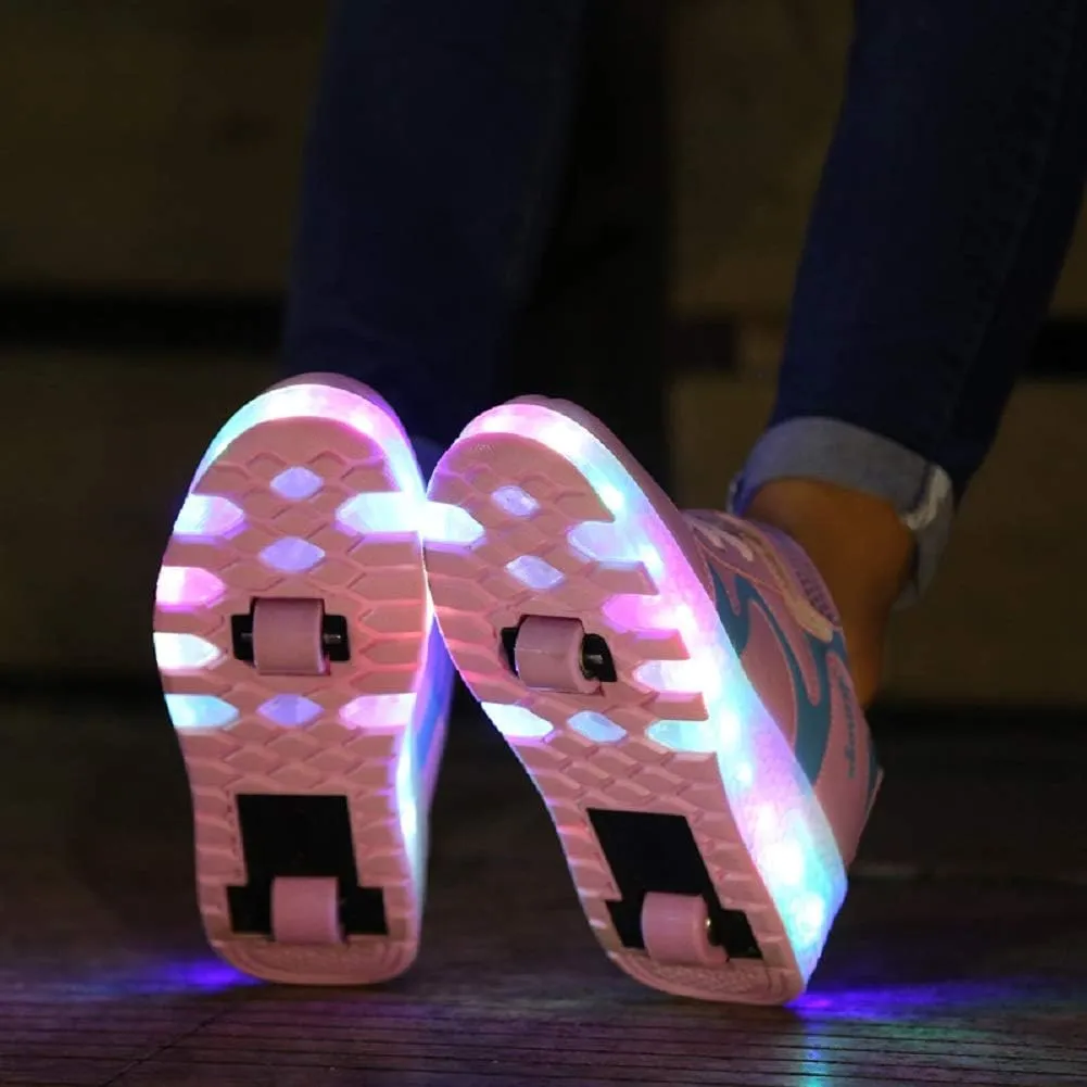 Ehauuo Unisex Roller Shoes Kids Sparkling Wheels Shoes Girls Light up Roller Skates Sneakers Boys Rechargeable Flashing Sneakers for Gift