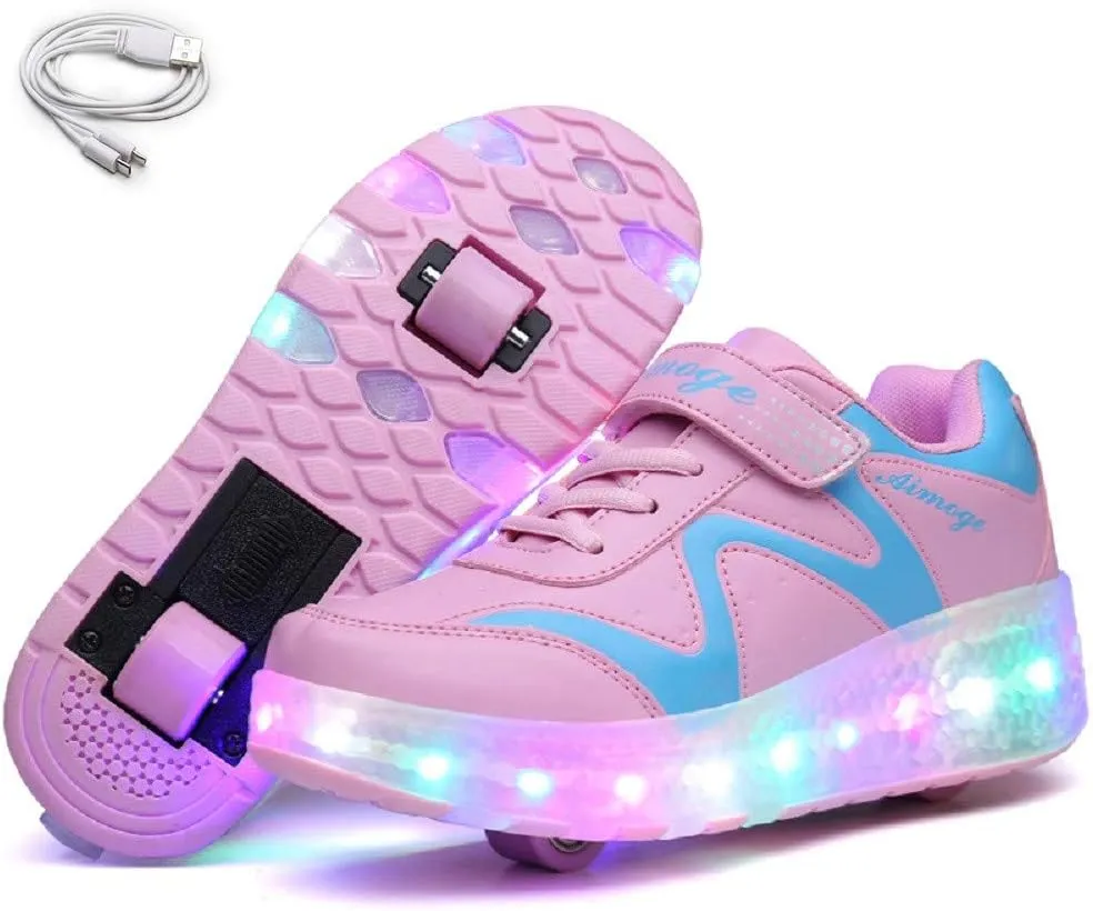 Ehauuo Unisex Roller Shoes Kids Sparkling Wheels Shoes Girls Light up Roller Skates Sneakers Boys Rechargeable Flashing Sneakers for Gift
