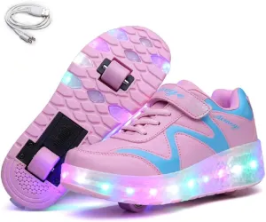 Ehauuo Unisex Roller Shoes Kids Sparkling Wheels Shoes Girls Light up Roller Skates Sneakers Boys Rechargeable Flashing Sneakers for Gift