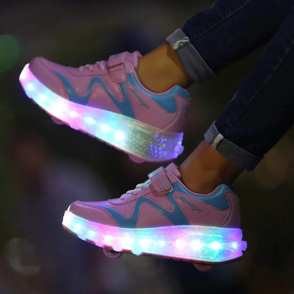 Ehauuo Unisex Roller Shoes Kids Sparkling Wheels Shoes Girls Light up Roller Skates Sneakers Boys Rechargeable Flashing Sneakers for Gift