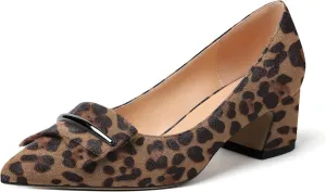 Eldof Block Heels Pumps for Women Pointed Toe Slip on Low Chunky Heeled Bow Heels Classic Low Heel Dress Shoes for Office Wedding Work Evening 2 Inches