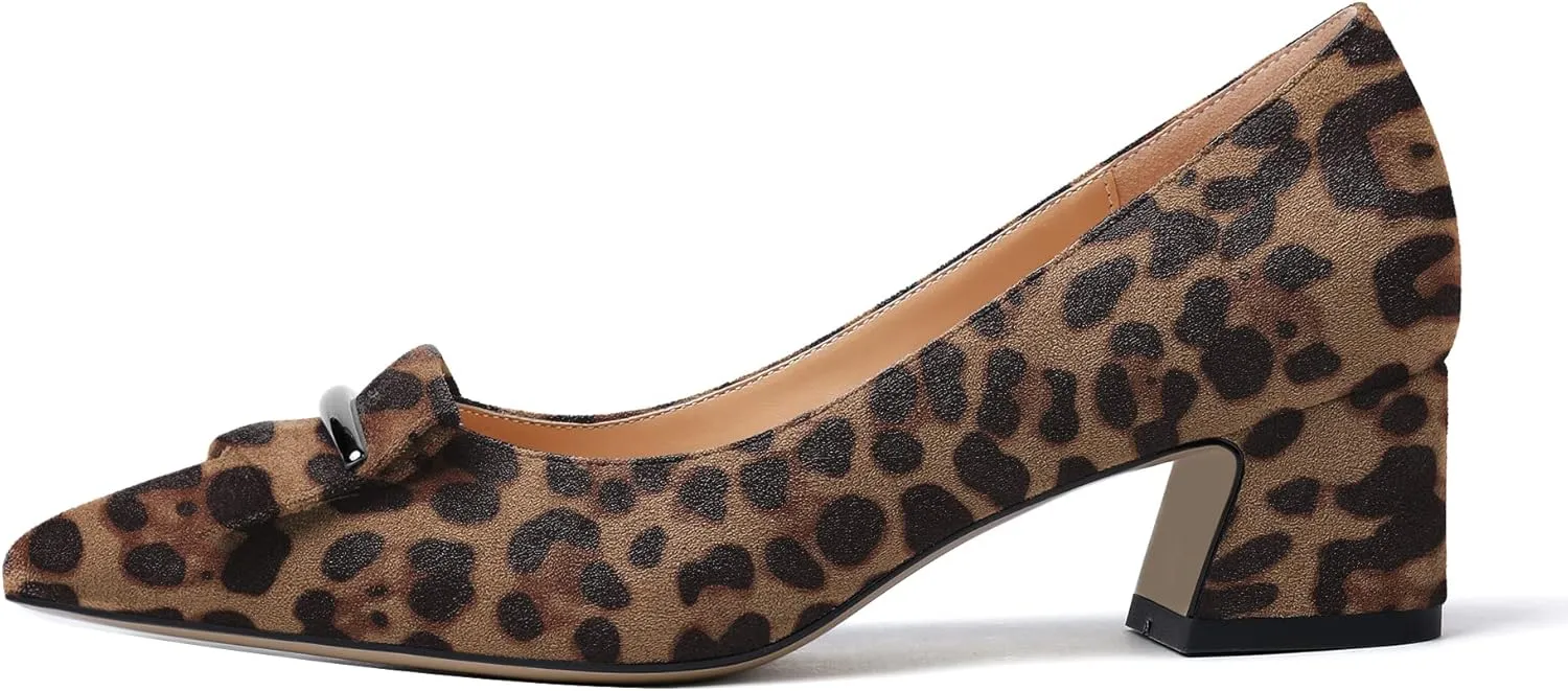 Eldof Block Heels Pumps for Women Pointed Toe Slip on Low Chunky Heeled Bow Heels Classic Low Heel Dress Shoes for Office Wedding Work Evening 2 Inches
