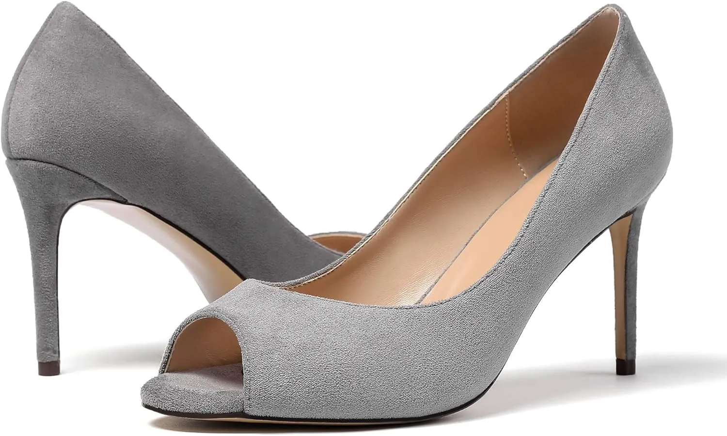 Eldof Women Peep Toe Pumps Mid-Heel Pumps Formal Wedding Bridal Classic Heel Open Toe Stiletto