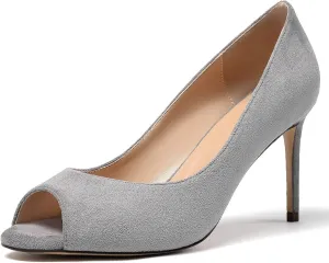 Eldof Women Peep Toe Pumps Mid-Heel Pumps Formal Wedding Bridal Classic Heel Open Toe Stiletto