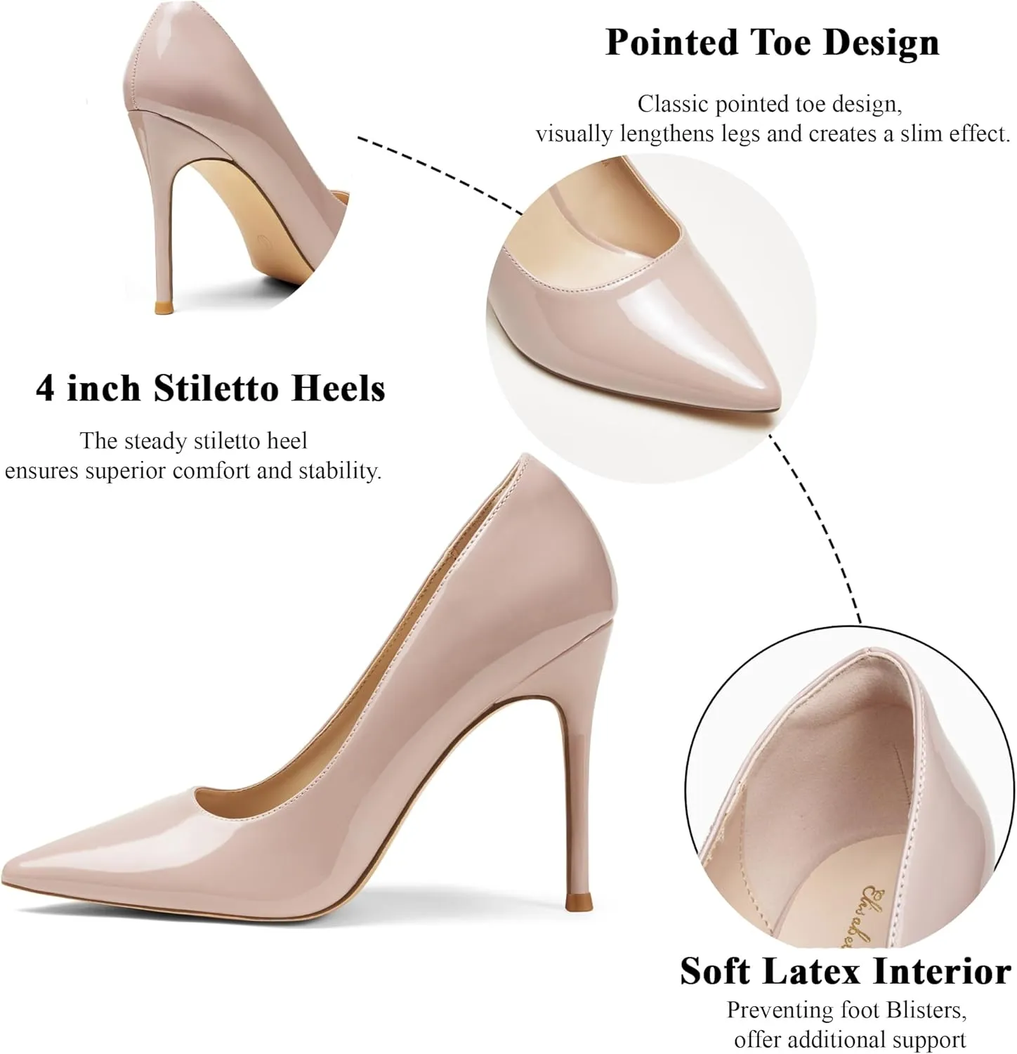 Elisabet Tang Women's High Heels Pumps Closed Pointed Toe Stiletto 4inch Heels Classic Office Special Dressy Wedding Pump Shoes