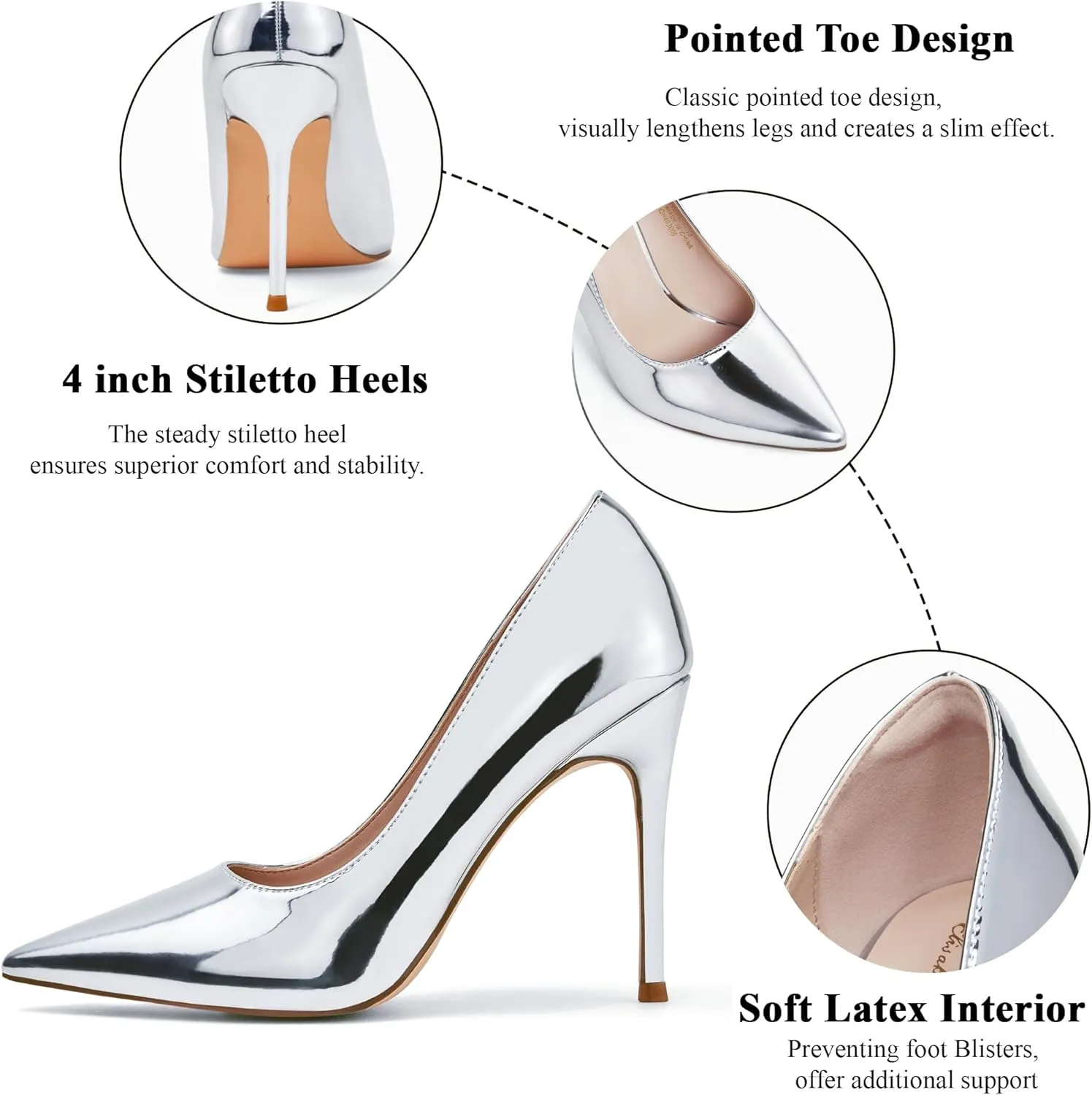 Elisabet Tang Women's High Heels Pumps Closed Pointed Toe Stiletto 4inch Heels Classic Office Special Dressy Wedding Pump Shoes