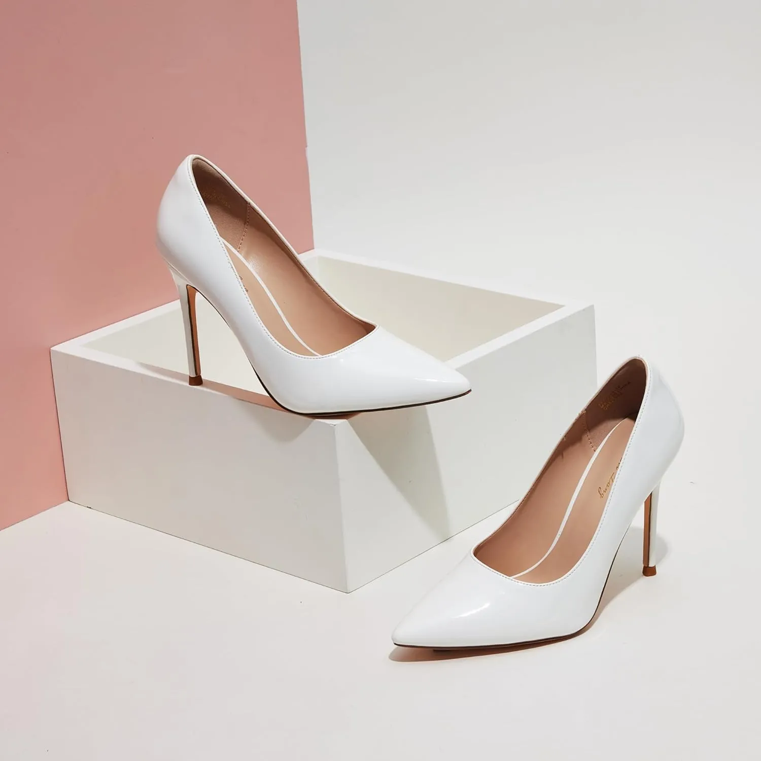 Elisabet Tang Women's High Heels Pumps Closed Pointed Toe Stiletto 4inch Heels Classic Office Special Dressy Wedding Pump Shoes