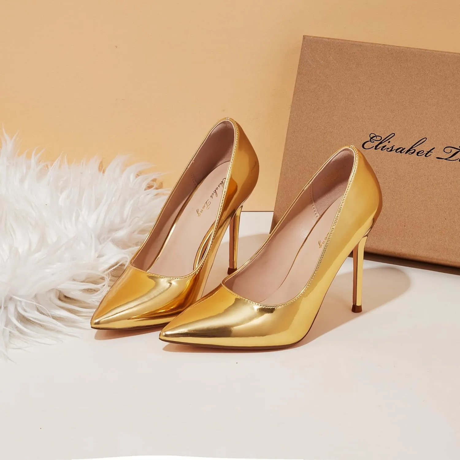 Elisabet Tang Women's High Heels Pumps Closed Pointed Toe Stiletto 4inch Heels Classic Office Special Dressy Wedding Pump Shoes