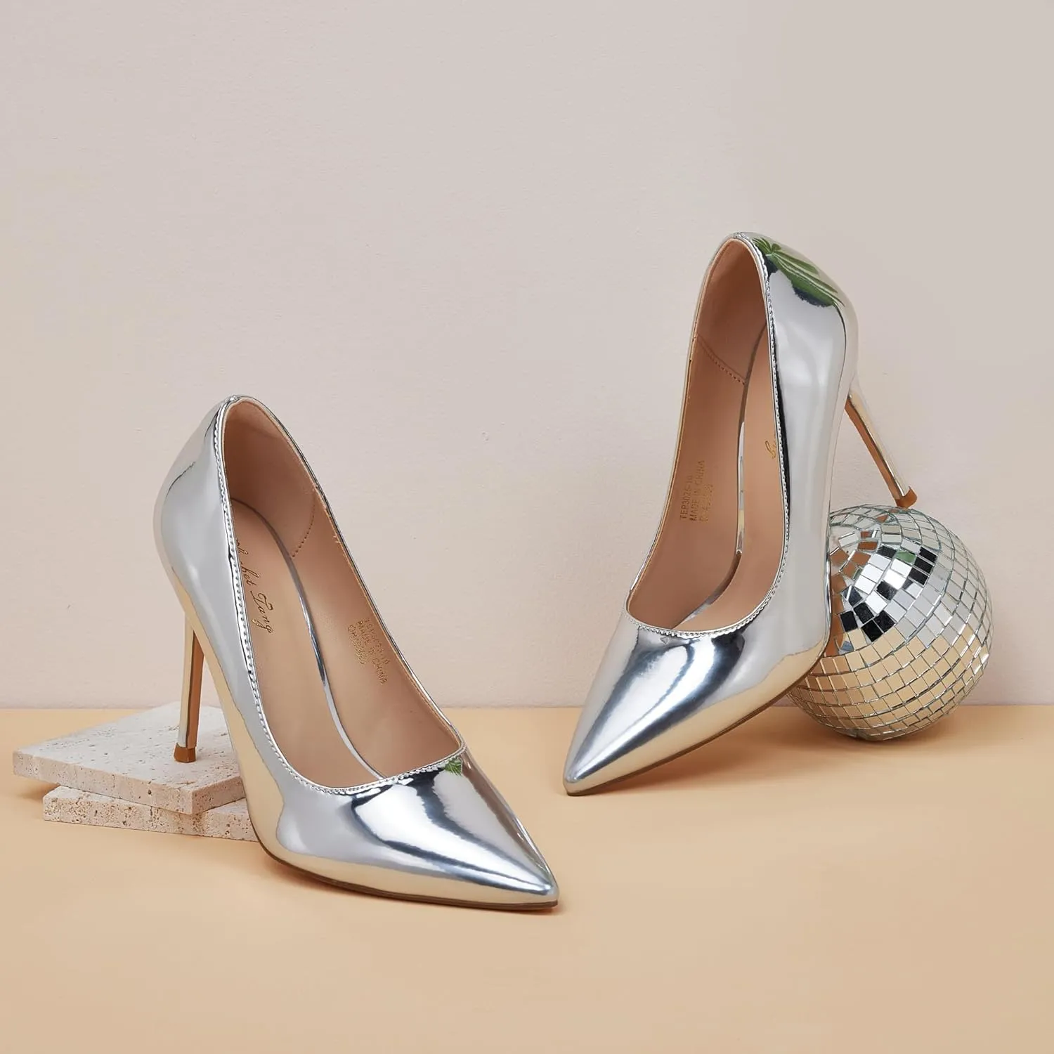 Elisabet Tang Women's High Heels Pumps Closed Pointed Toe Stiletto 4inch Heels Classic Office Special Dressy Wedding Pump Shoes