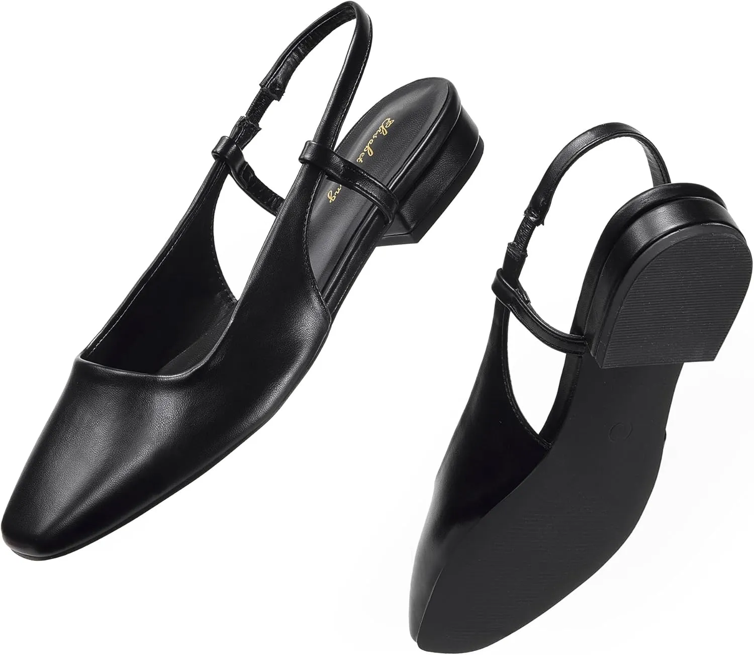 Elisabet Tang Women's Slingback Flats Closed Square Toe 1 Inch Slip-on Work Party Wedding Prom Casual Dressy Comfortable Flats