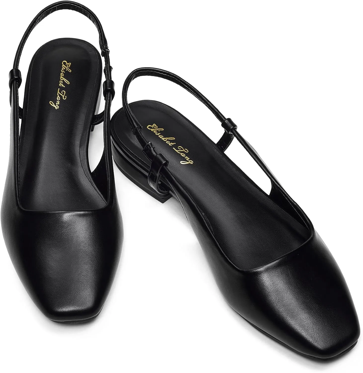 Elisabet Tang Women's Slingback Flats Closed Square Toe 1 Inch Slip-on Work Party Wedding Prom Casual Dressy Comfortable Flats