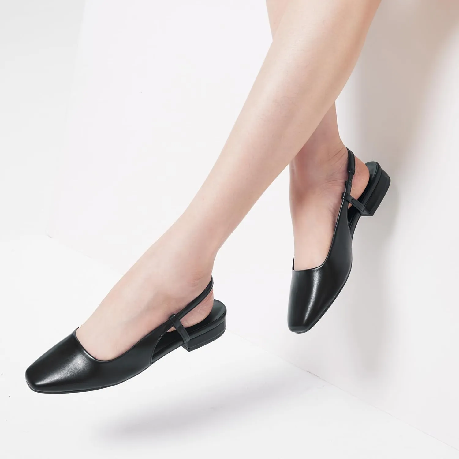 Elisabet Tang Women's Slingback Flats Closed Square Toe 1 Inch Slip-on Work Party Wedding Prom Casual Dressy Comfortable Flats