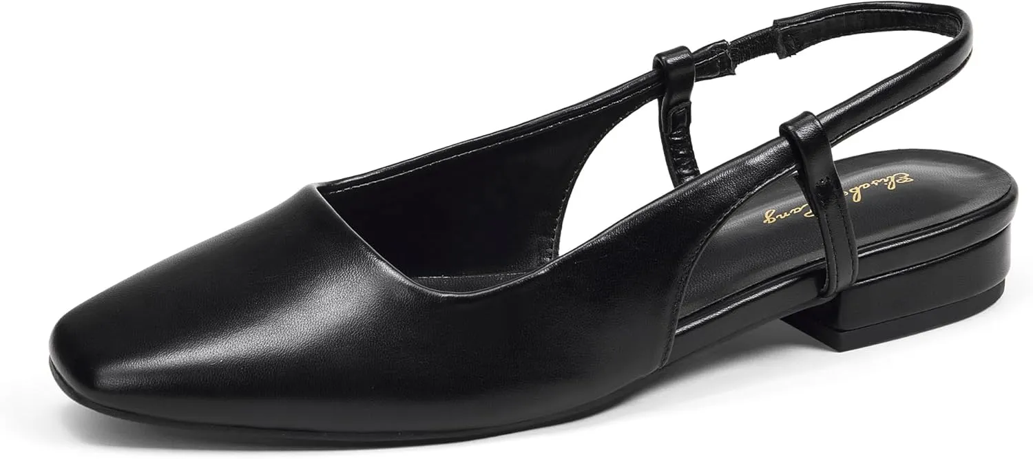 Elisabet Tang Women's Slingback Flats Closed Square Toe 1 Inch Slip-on Work Party Wedding Prom Casual Dressy Comfortable Flats