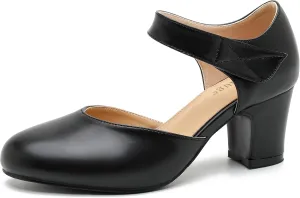 Enelauge Women's Ankle Strap Block Chunky Heels Closed Round Toe Pumps D'Orsay Comfortable Vintage Dressy Bridal Wedding Party Shoes