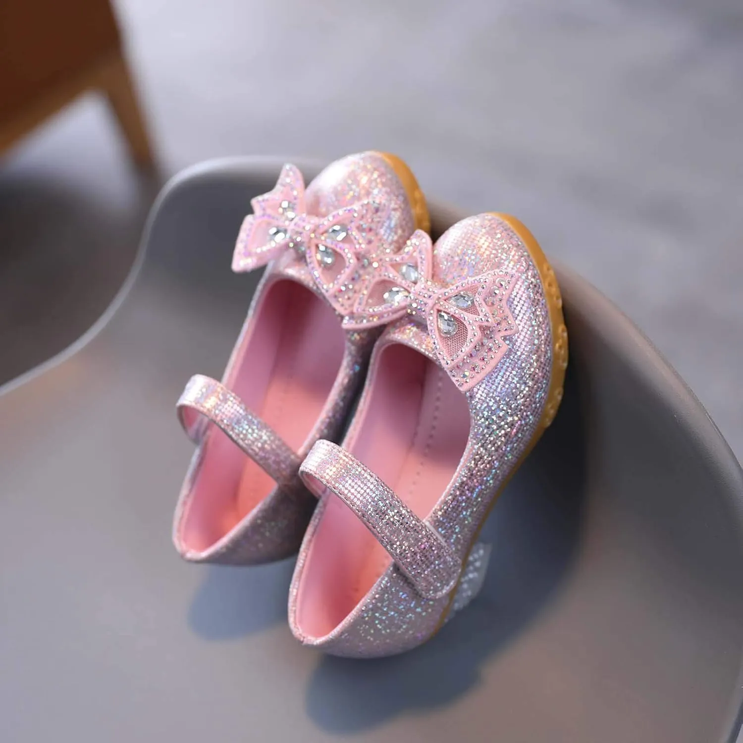 EnJoCho Toddler Girls Ballet Flats Shoes Pearl Crystal Bling Bowknot Wedding Party Princess Dress Kids Sandals (Pink-02#D, 6.5-7Years)