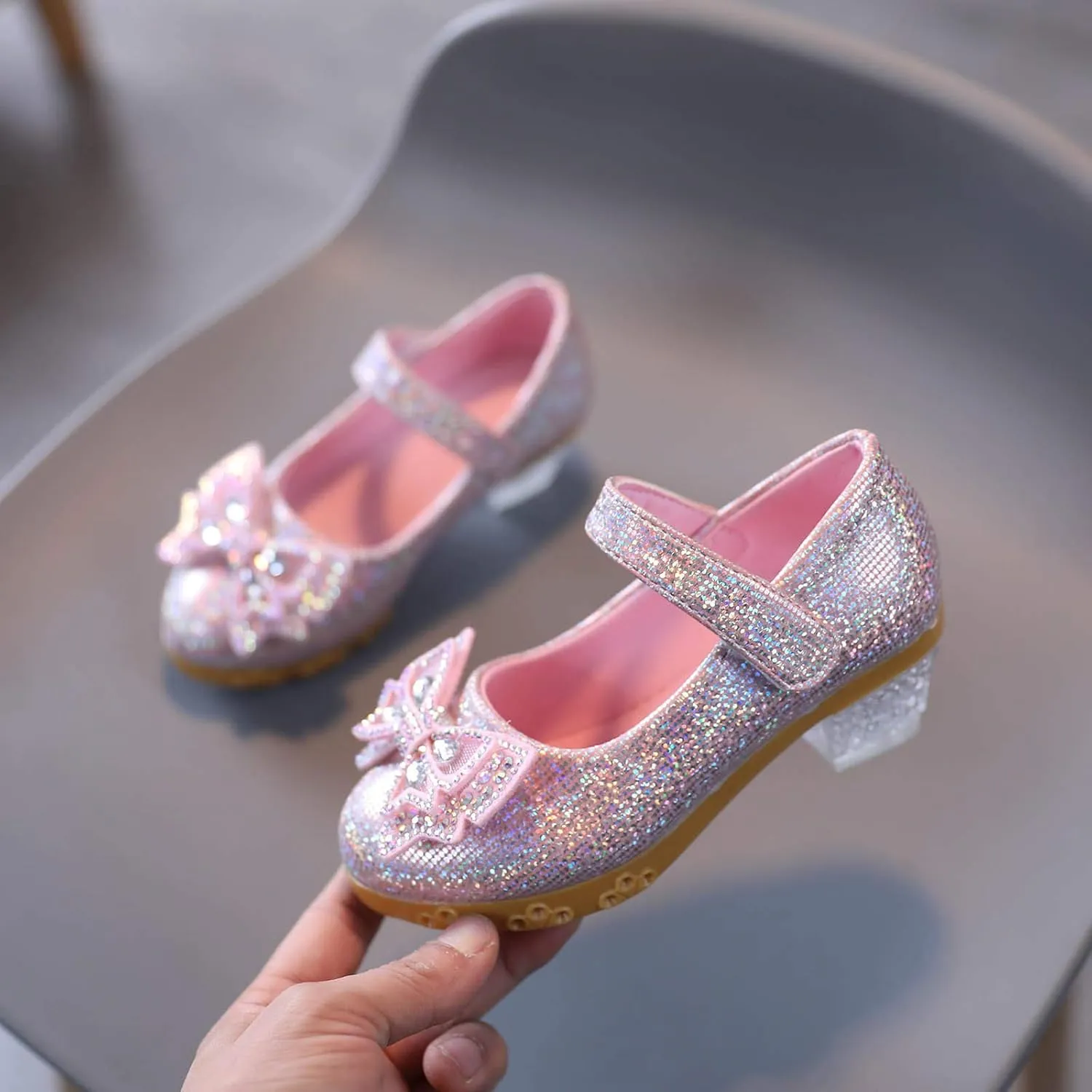EnJoCho Toddler Girls Ballet Flats Shoes Pearl Crystal Bling Bowknot Wedding Party Princess Dress Kids Sandals (Pink-02#D, 6.5-7Years)
