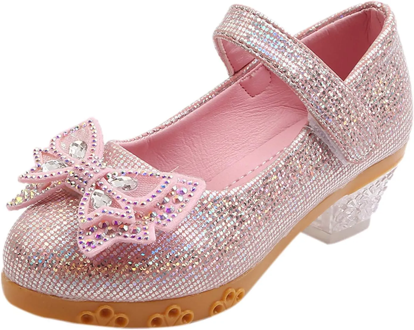 EnJoCho Toddler Girls Ballet Flats Shoes Pearl Crystal Bling Bowknot Wedding Party Princess Dress Kids Sandals (Pink-02#D, 6.5-7Years)