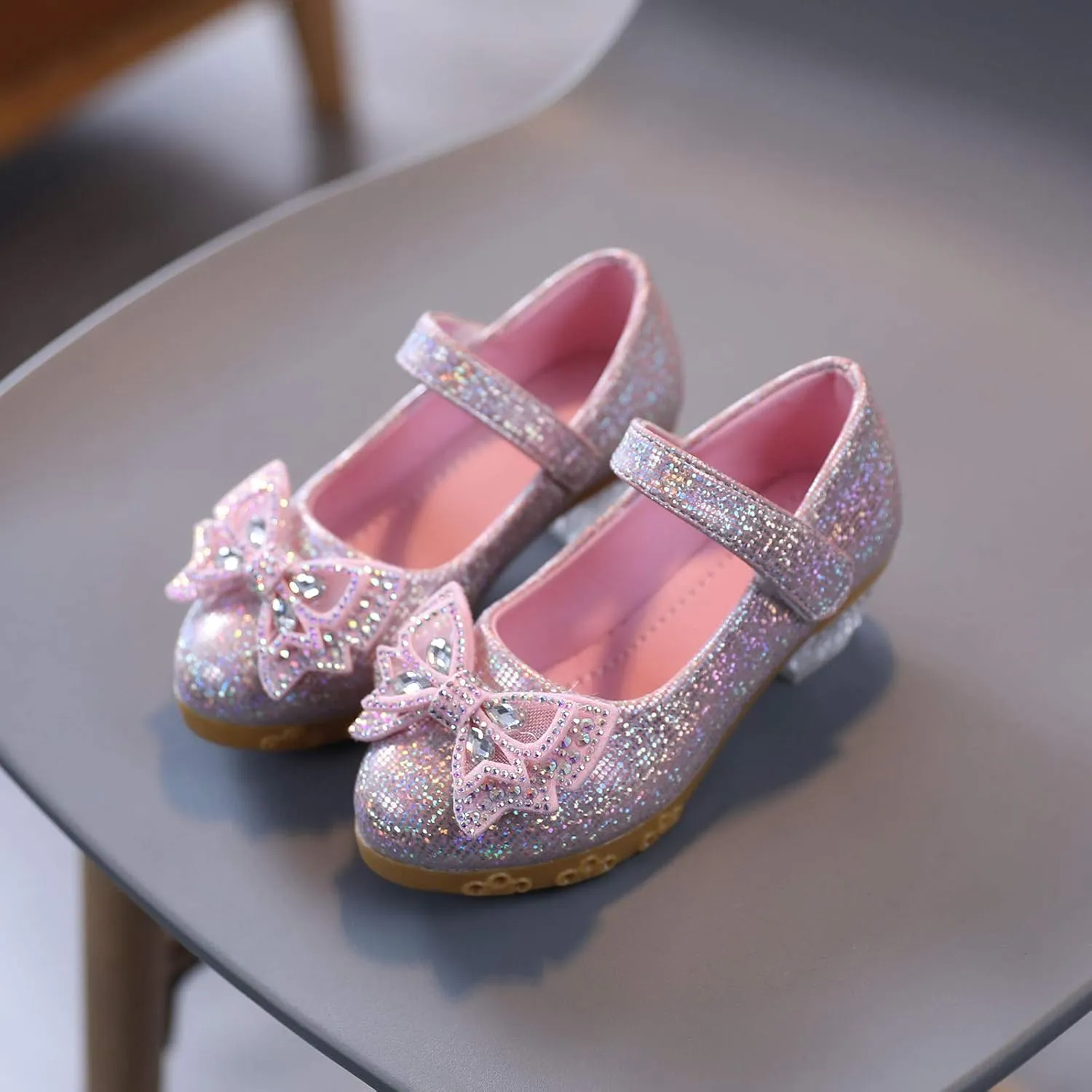 EnJoCho Toddler Girls Ballet Flats Shoes Pearl Crystal Bling Bowknot Wedding Party Princess Dress Kids Sandals (Pink-02#D, 6.5-7Years)