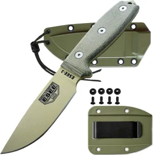 ESEE Knives Model 3 Plain Edge Desert Tan Blade, Green Canvas Micarta Handles RC-3