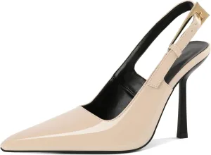 Esvowido Women's Slingback High Heel Pumps Square Pointed Toe Comfort Heels for Women 4" Stiletto Dress Shoes Slip On High Heel Pumps Shoes