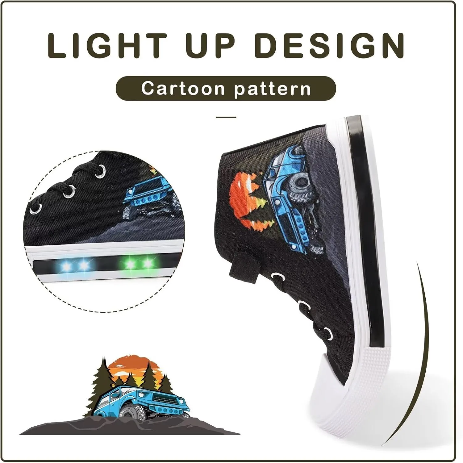 EUXTERPA Kids Toddler Sneakers Light Up Flashing Shoes Girls Boys Easy Fasten High Top Walking Canvas Sneaker